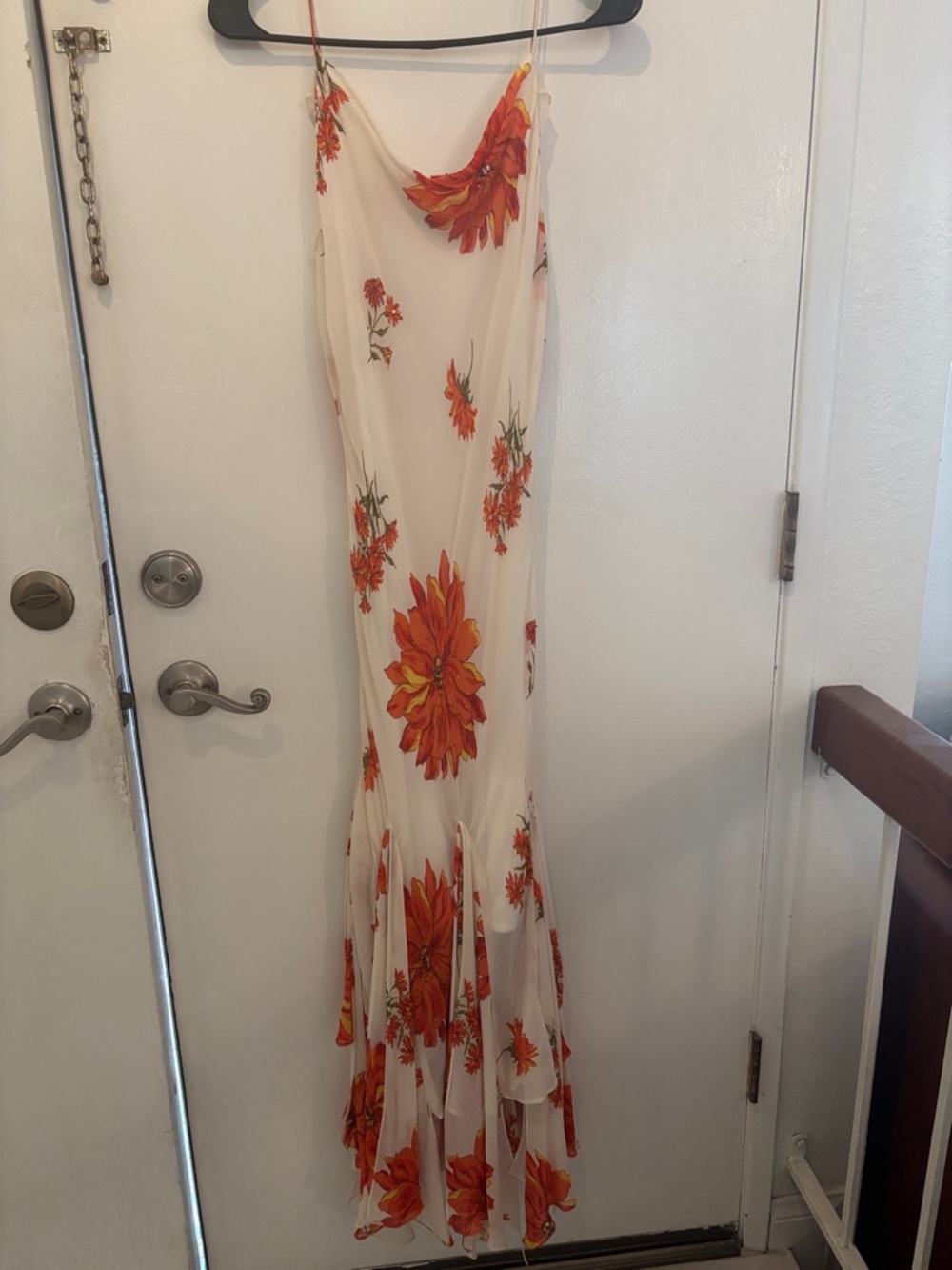 Sue Wong Cream Maxi Dress with Orange Floral Print
